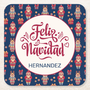 Posavasos Cuadrado De Papel Feliz Navidad Personalizado