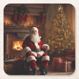 Posavasos Cuadrado De Papel Feliz Navidad Posavasos – Festivo Día de Fiesta