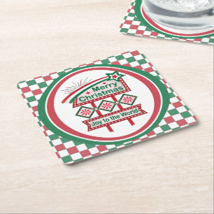 Posavasos Cuadrado De Papel Feliz Navidad Retro Marquee - Alegría al mundo