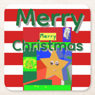 Posavasos Cuadrado De Papel Feliz Navidad Rosa Rojo 
