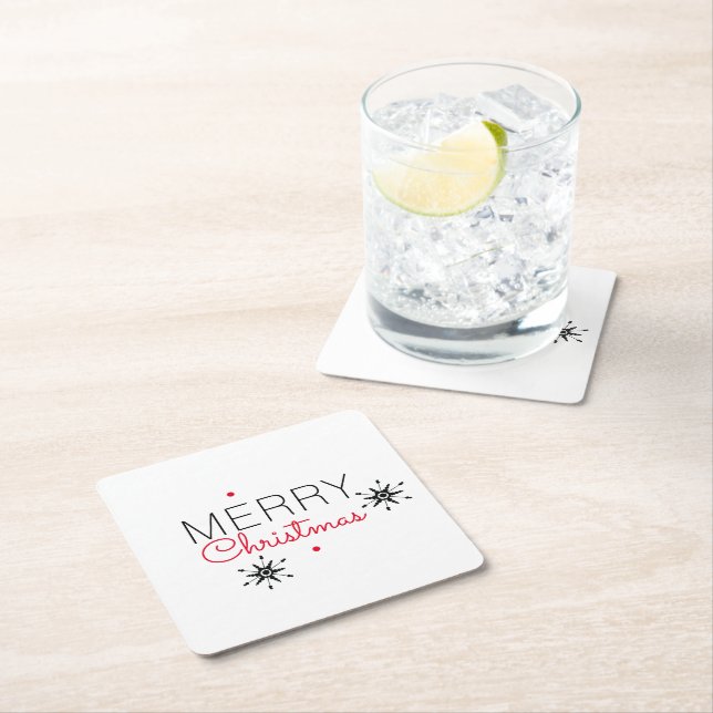 Posavasos Cuadrado De Papel Feliz Navidad Snowflake Red and Black (In situ)