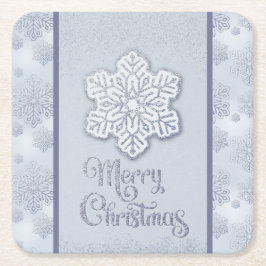 Posavasos Cuadrado De Papel Feliz Navidad Snowflakes Silver Purpurina