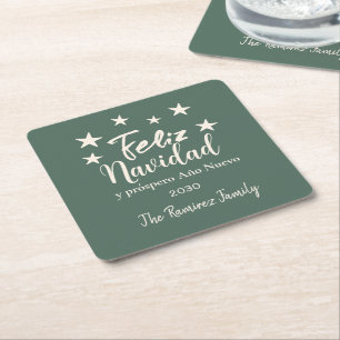 Posavasos Cuadrado De Papel Feliz Navidad y próspero fiesta de Año Nuevo