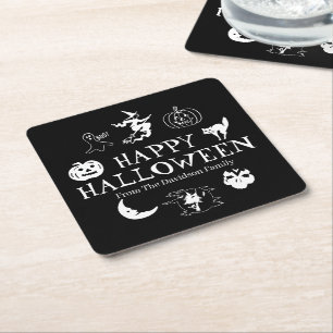 Posavasos Cuadrado De Papel Feliz nombre personalizado de Halloween espeluznan