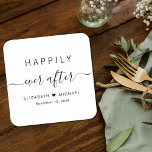 Posavasos Cuadrado De Papel Feliz Nunca Después Del Boda<br><div class="desc">Pascua de papel de moda para la recepción de tu boda, cena de ensayo, fiestas de compromiso, duchas de parejas y otras celebraciones de bodas con "Feliz eterno después" en una mezcla de tipografía simple y un guión de swash, tus nombres unidos por un corazón y tu fecha de boda....</div>