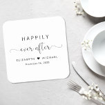 Posavasos Cuadrado De Papel Feliz Nunca Después Del Boda<br><div class="desc">Elegantes posavasos de papel para la recepción de tu boda,  cena de ensayo,  fiesta de compromiso y otras celebraciones de bodas con "Feliz eterno después" en una tipografía simple y un guión elegante,  tus nombres unidos por un corazón y tu fecha de recepción.</div>