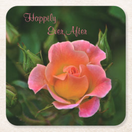 Posavasos Cuadrado De Papel Feliz Nunca Después Del Rosa