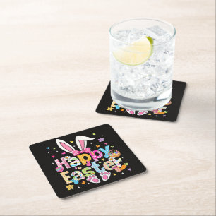 Posavasos Cuadrado De Papel Feliz Pascua 2026 Conejito Lindo Conejo