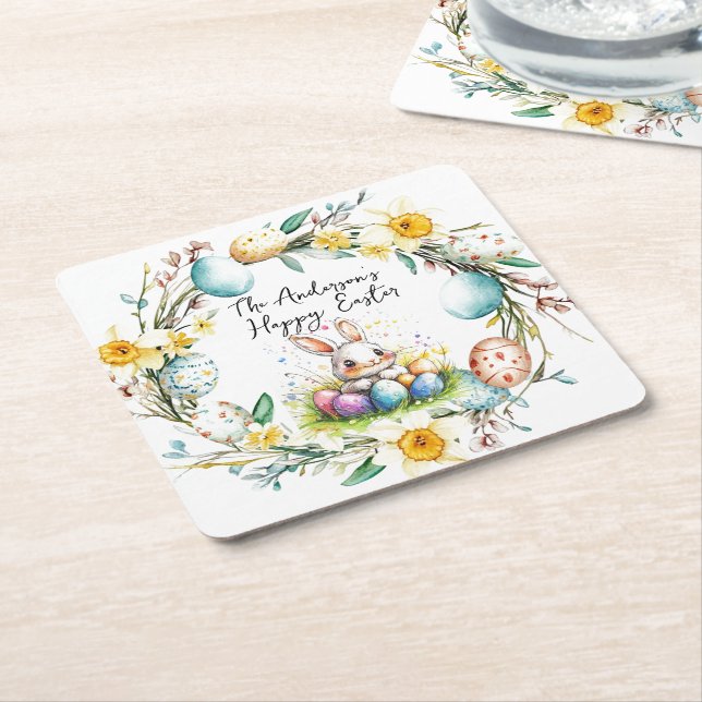 Posavasos Cuadrado De Papel Feliz Pascua banal y florida Pascua (En perspectiva)