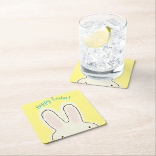 Posavasos Cuadrado De Papel Feliz Pascua lindo conejo guion peekaboo amarillo