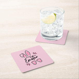 Posavasos Cuadrado De Papel Feliz Pascua (Rosa)