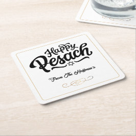 Posavasos Cuadrado De Papel Feliz Pascua | Sencilla tradición negra y blanca