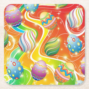 Posavasos Cuadrado De Papel Feliz patrón festivo de huevos de Pascua