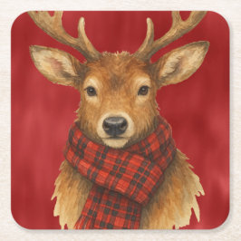 Posavasos Cuadrado De Papel Feliz reno navideño