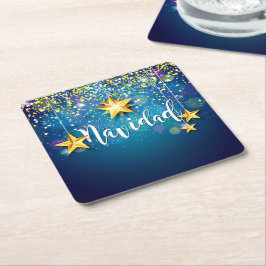 Posavasos Cuadrado De Papel Felize Navidad Gold Stars Navidades