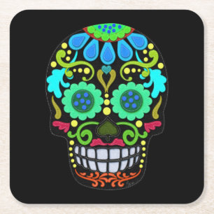 Posavasos Cuadrado De Papel Felt Style Sugar Skull Faux Felt