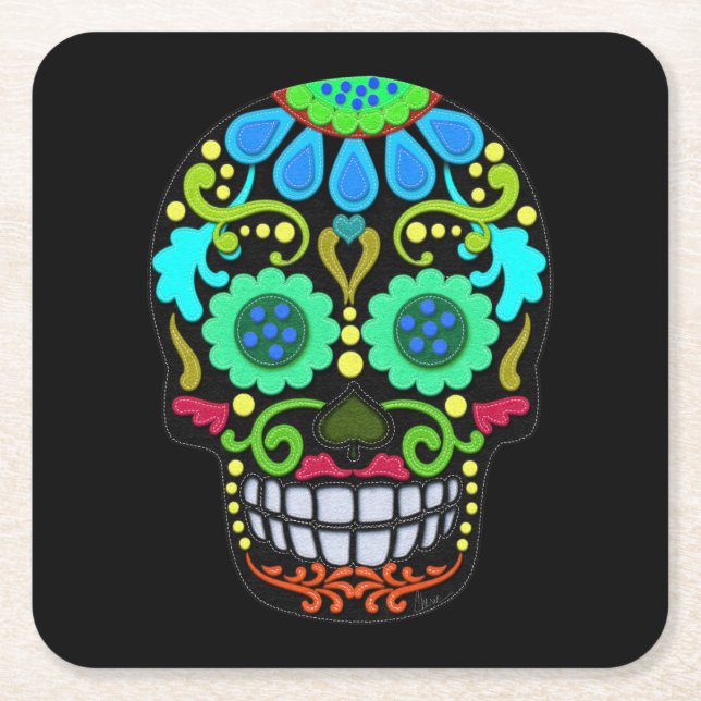 Posavasos Cuadrado De Papel Felt Style Sugar Skull Faux Felt (Anverso)