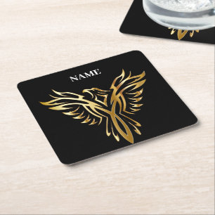 Posavasos Cuadrado De Papel Fénix dorado, elegancia