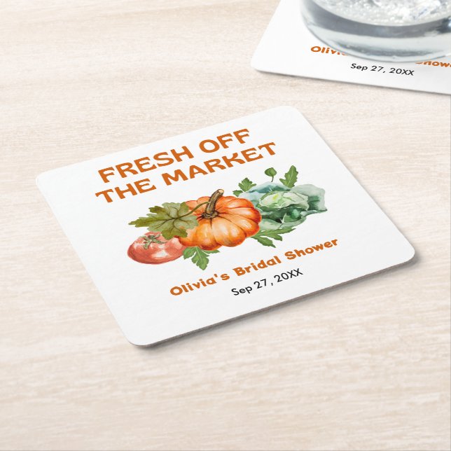 Posavasos Cuadrado De Papel Feria de agricultores fresco fuera del mercado des (En perspectiva)