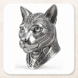 Posavasos Cuadrado De Papel Feroz Cabeza de Gato de Plata Celta – Guerrero Fur