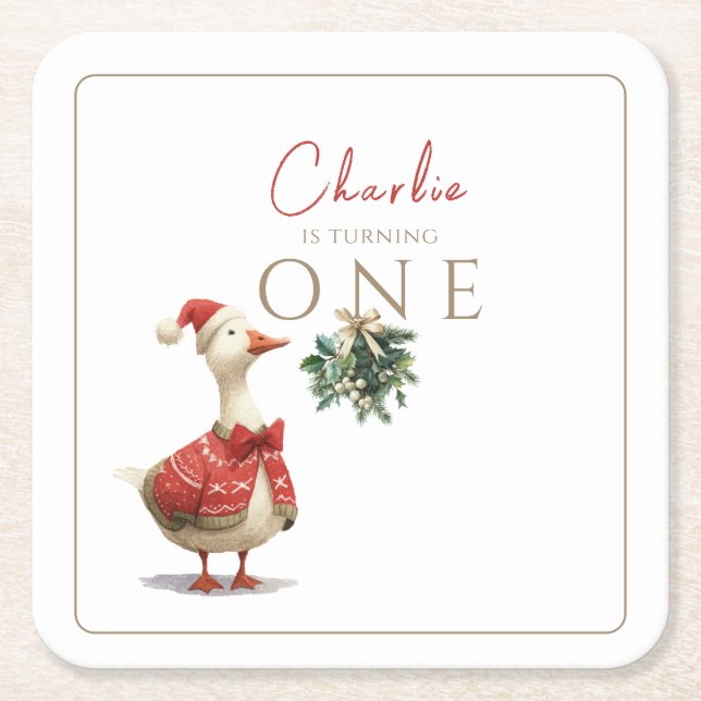 Posavasos Cuadrado De Papel Fest Winter Birthday One Silly Christmas Goose  (Anverso)