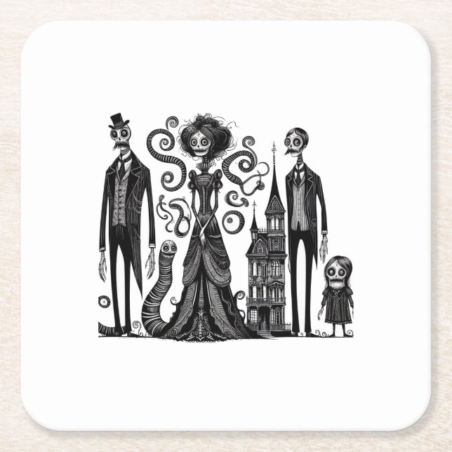 Posavasos Cuadrado De Papel Festín de Haunted (Anverso)