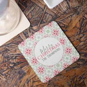 Posavasos Cuadrado De Papel Festín de nieve de moda Holiday Green Whimsical