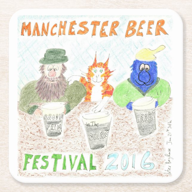 Posavasos Cuadrado De Papel Festival de Cervezas de Manchester cada año (Anverso)