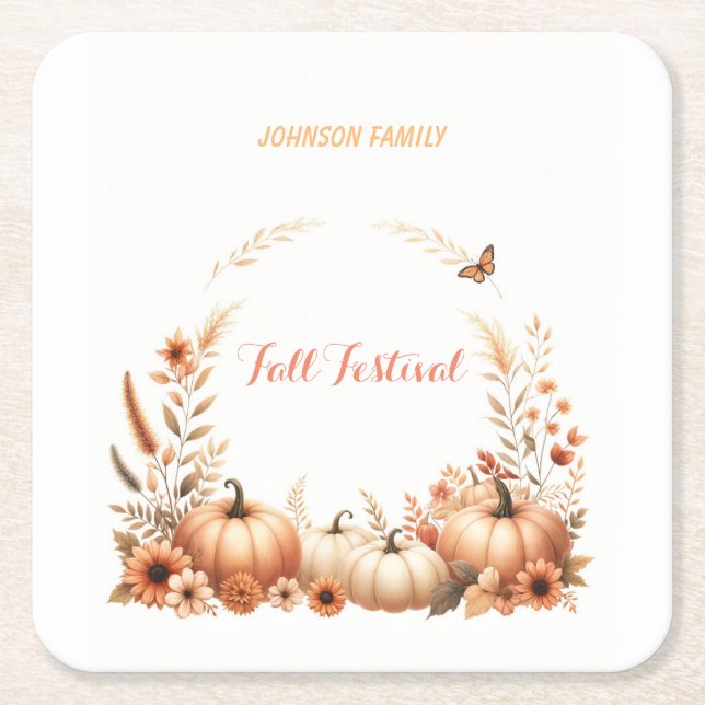 Posavasos Cuadrado De Papel Festival de otoño de ilustracion acuático (Anverso)
