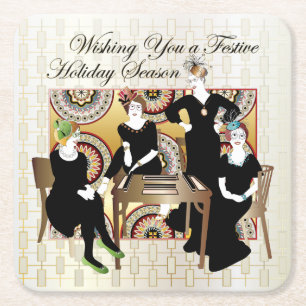 Posavasos Cuadrado De Papel Festival Mah Jongg