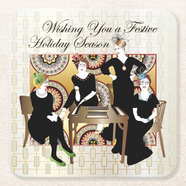 Posavasos Cuadrado De Papel Festival Mah Jongg (Anverso)