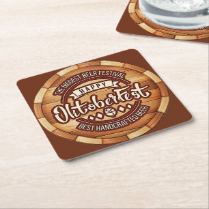 Posavasos Cuadrado De Papel Festival Oktoberfest Barril de cerveza de madera m