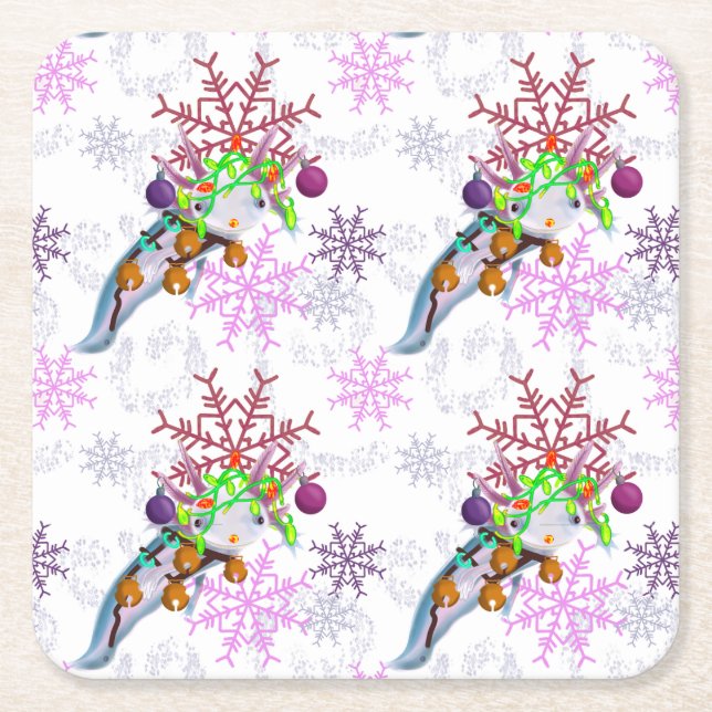 Posavasos Cuadrado De Papel Festive Axlotl (Anverso)