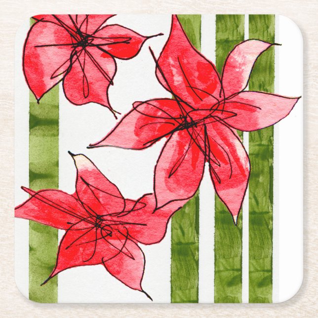 Posavasos Cuadrado De Papel Festive Poinsettia Holiday Coaster (Anverso)