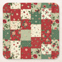 Posavasos Cuadrado De Papel Festive Vintage Christmas Floral Quilt Pattern