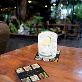 Posavasos Cuadrado De Papel Festividad de cumpleaños del collage de fotos negr