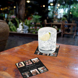 Posavasos Cuadrado De Papel Festividad de cumpleaños del collage de fotos negr