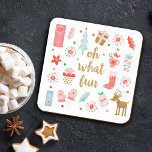 Posavasos Cuadrado De Papel Festividad de los Navidades modernos<br><div class="desc">Un Navidad juguetón de papel de diseño de montaña con el mensaje,  Oh qué Diversión. Está decorado con bonitos de regalos,  mitones,  un caldo de Navidades,  un árbol de Navidad y un reno. Una montaña rusa divertida para la temporada de vacaciones. Diseñado para ti por Blackberry Boulevard.</div>