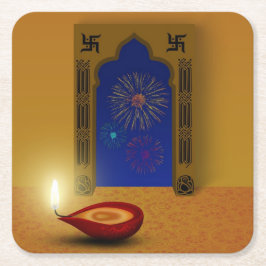 Posavasos Cuadrado De Papel Festividad feliz Diwali fuegos artificiales - Pasc