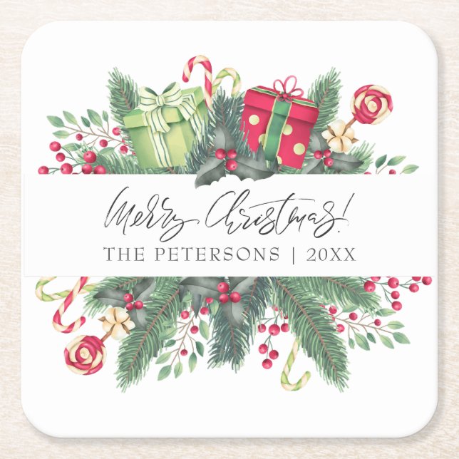 Posavasos Cuadrado De Papel Festividad personalizada Feliz Navidad Decorativo (Anverso)