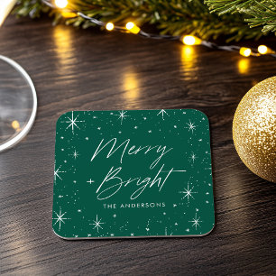 Posavasos Cuadrado De Papel Festividad verde con escritura moderna y brillante