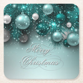 Posavasos Cuadrado De Papel Festividades navidades - Ornamentos Verde azulados
