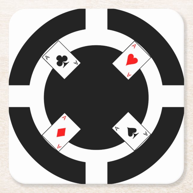 Posavasos Cuadrado De Papel Ficha de póker - negro (Anverso)