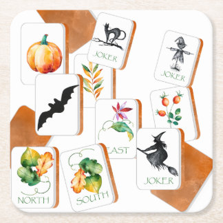 Posavasos Cuadrado De Papel Fichas de Mahjong para Fiesta de Halloween