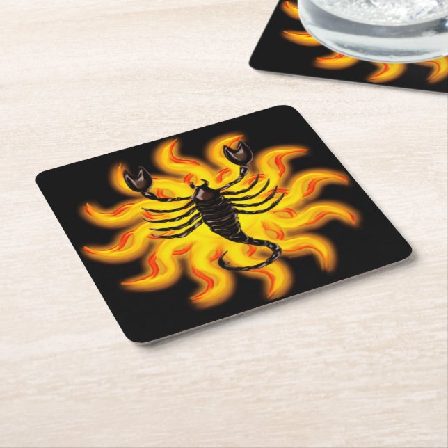 Posavasos Cuadrado De Papel Fiery Scorpio (En perspectiva)