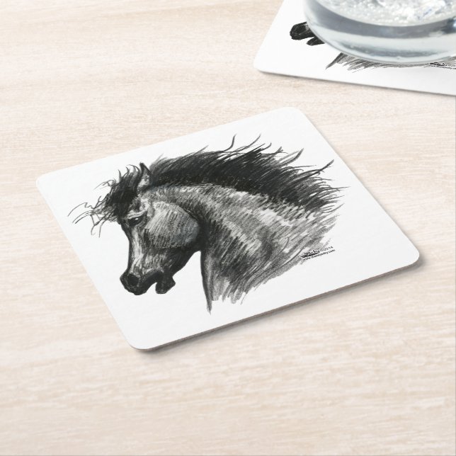 Posavasos Cuadrado De Papel Fiery Wild Horse (En perspectiva)