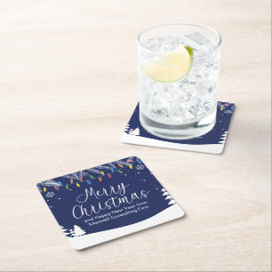 Posavasos Cuadrado De Papel Fiesta azul de Navidad empresarial personalizada