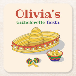 Posavasos Cuadrado De Papel Fiesta Bachelorette personalizado Mexicana