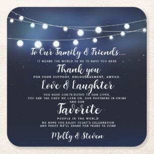 Posavasos Cuadrado De Papel Fiesta/boda moderno Gracias