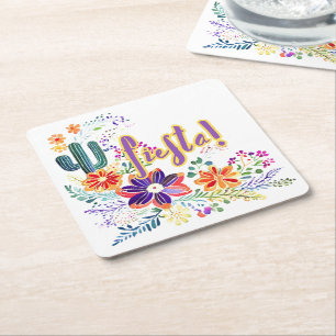 Posavasos Cuadrado De Papel FIESTA Cacti Folkart Flores Personalizado